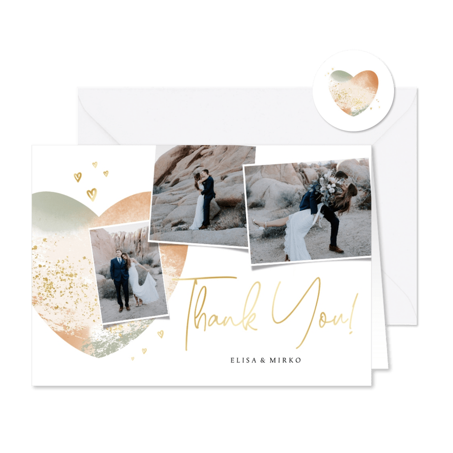 Foto-Danksagung Hochzeit Aquarell-Herz - Karteneindruck
