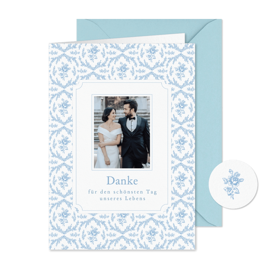 Foto-Danksagung Hochzeit englische Rose romantisch - Kartenvorschau