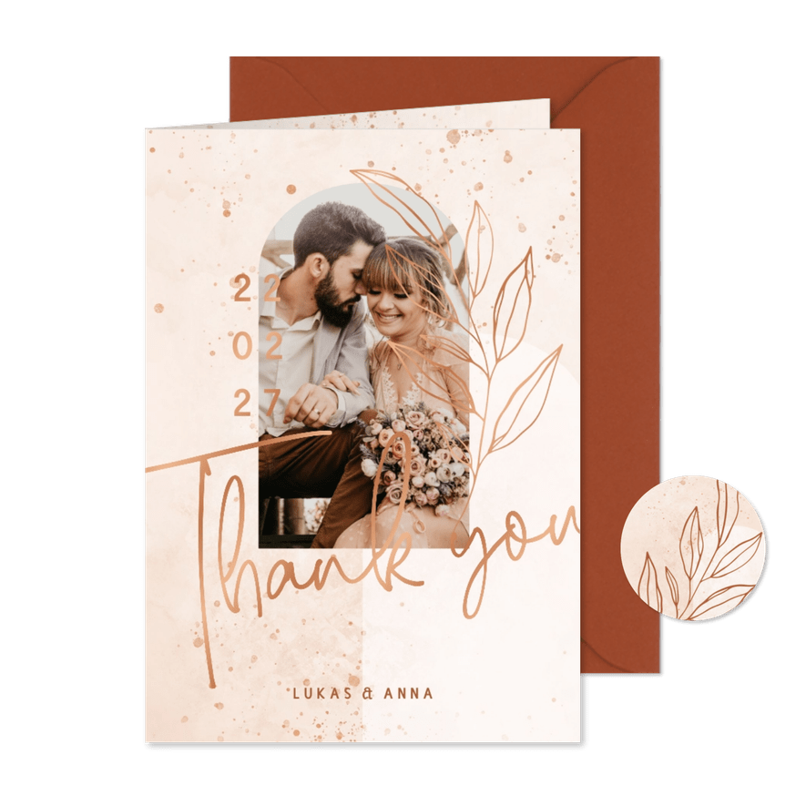 Foto-Danksagung Hochzeit rosé filigraner Zweig - Karteneindruck
