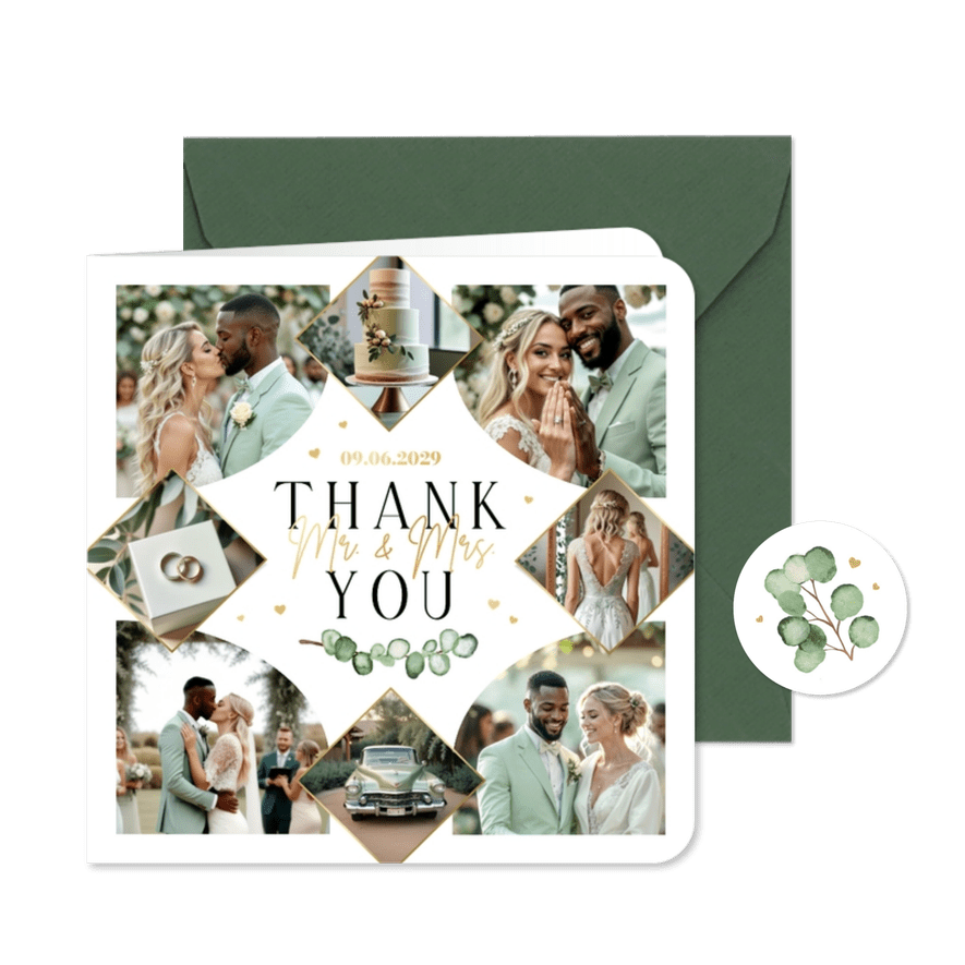 Foto-Danksagung Hochzeitsfeier Eukalyptus Aquarell - Karteneindruck
