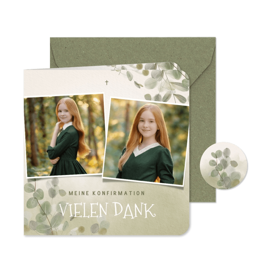 Foto-Danksagung Konfirmation Eukalyptus Aquarell - Karteneindruck
