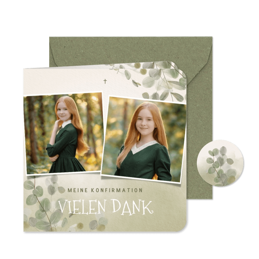 Foto-Danksagung Konfirmation Eukalyptus Aquarell - Karteneindruck