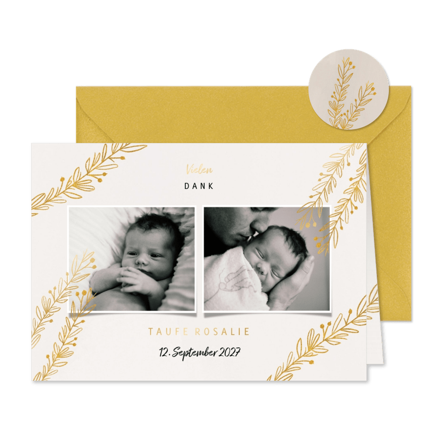 Foto-Danksagung zur Taufe botanischer Look - Karteneindruck
