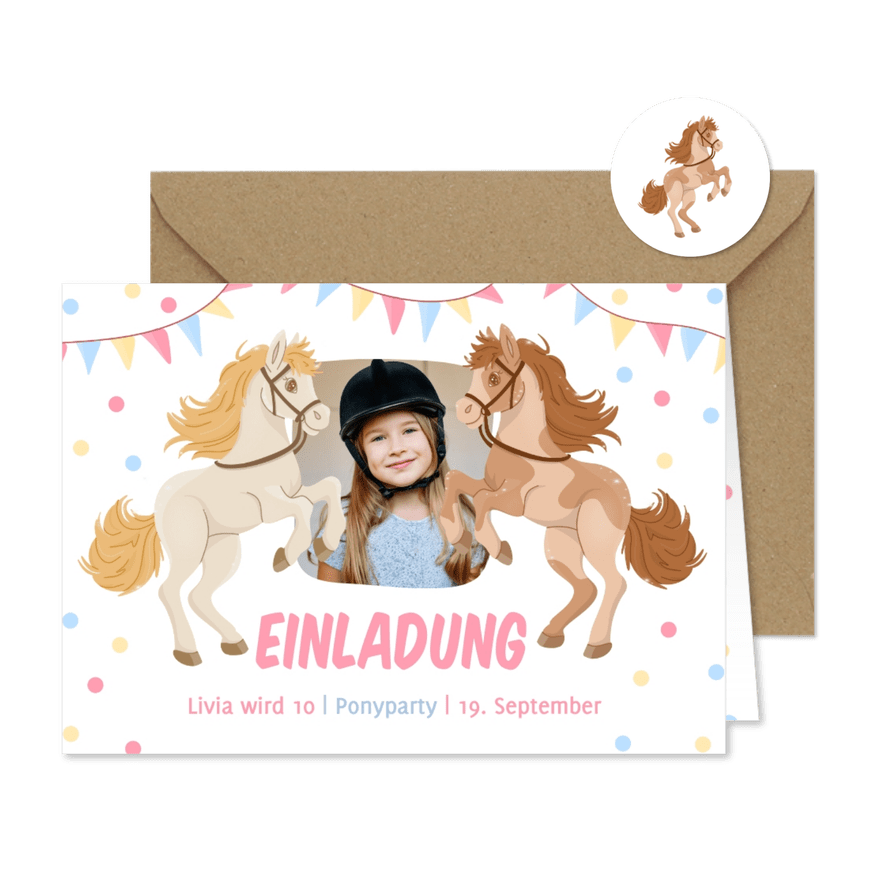 Foto-Einladung 10. Kindergeburtstag Ponyparty - Kartenvorschau