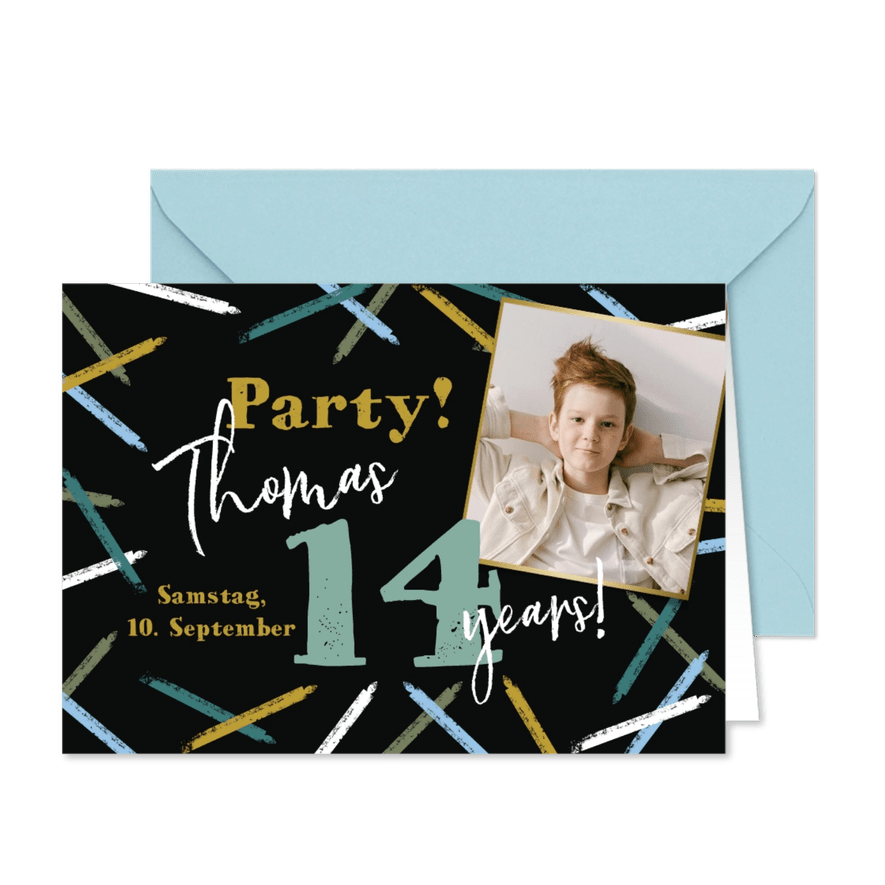 Foto-Einladung 14. Geburtstag Jugendliche - Karteneindruck