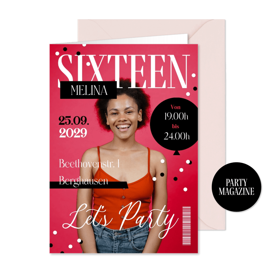 Foto-Einladung 16. Geburtstag Magazine 'Sixteen' - Karteneindruck