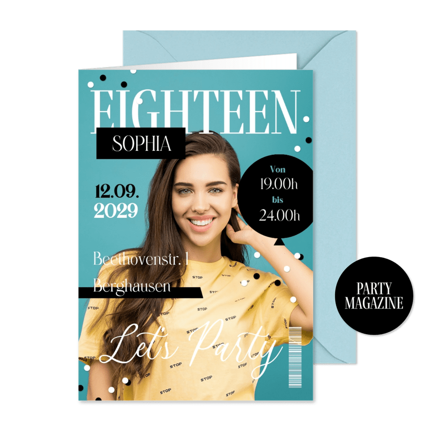 Foto-Einladung 18. Geburtstag Magazine 'Eighteen' - Karteneindruck
