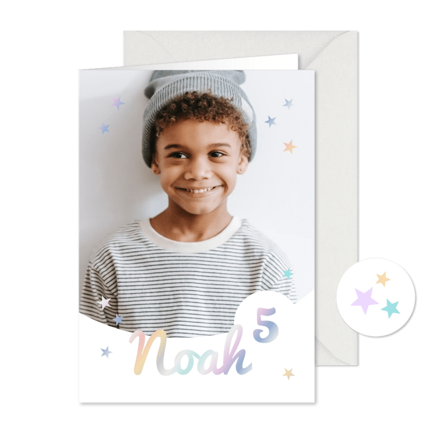 Foto-Einladung 5. Kindergeburtstag holografisch - Karteneindruck