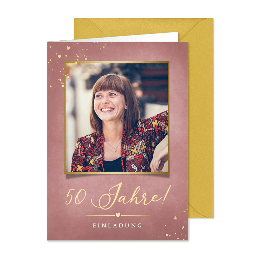 Foto-Einladung 50. Geburtstag Rosétöne - Karteneindruck