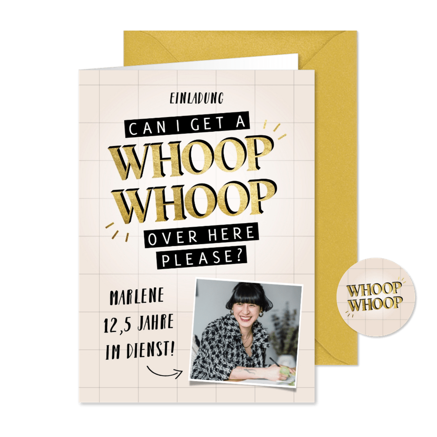 Foto-Einladung Dienstjubiläum 'Whoop whoop' - Karteneindruck