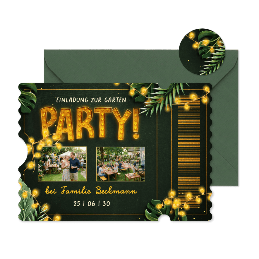 Foto-Einladung Eintrittskarte Ticket Gartenparty Sommer - Kartenvorschau