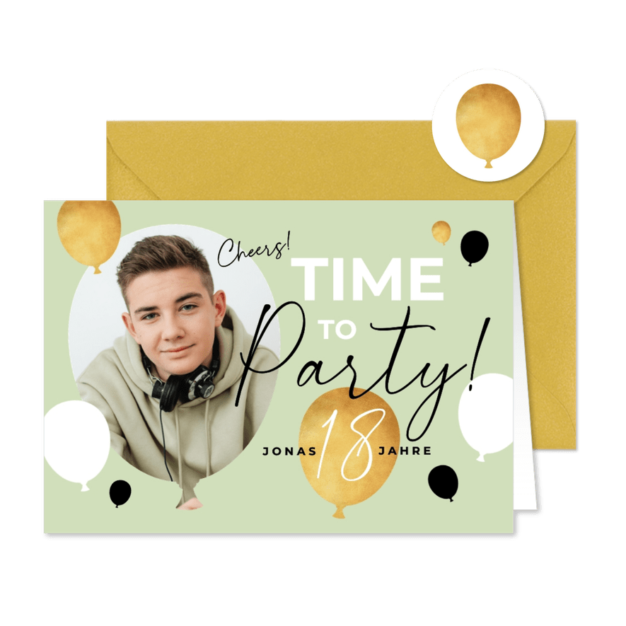 Foto-Einladung Geburtstagskarte Luftballons Partytime - Karteneindruck