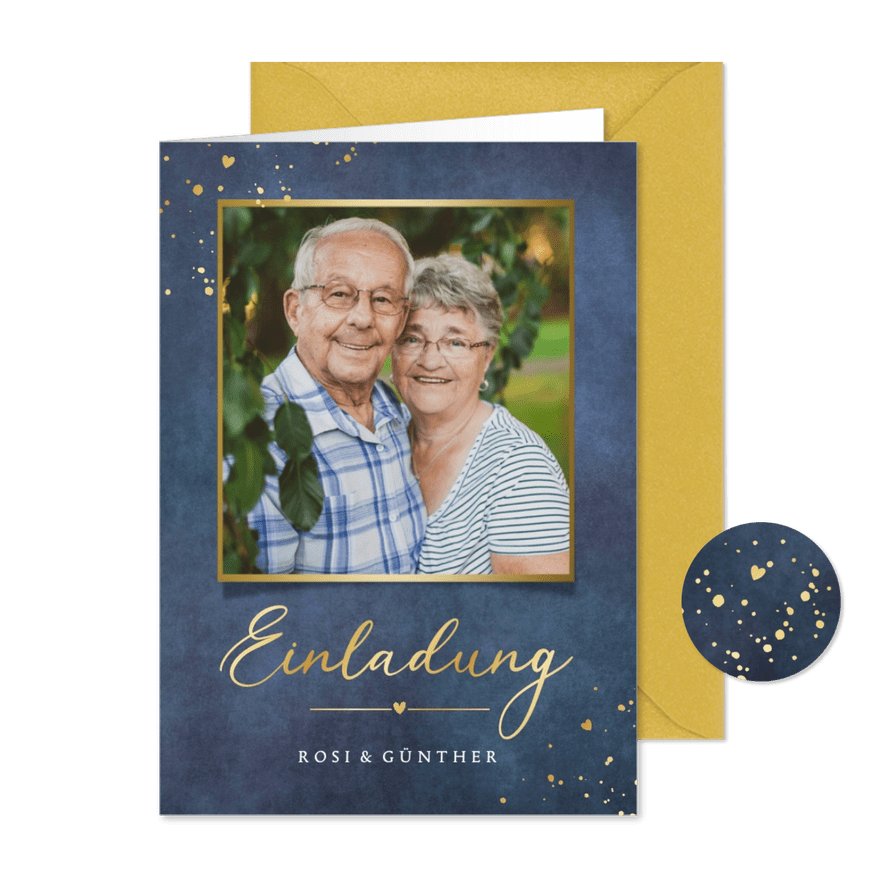 Foto-Einladung goldene Hochzeit Goldakzente - Karteneindruck