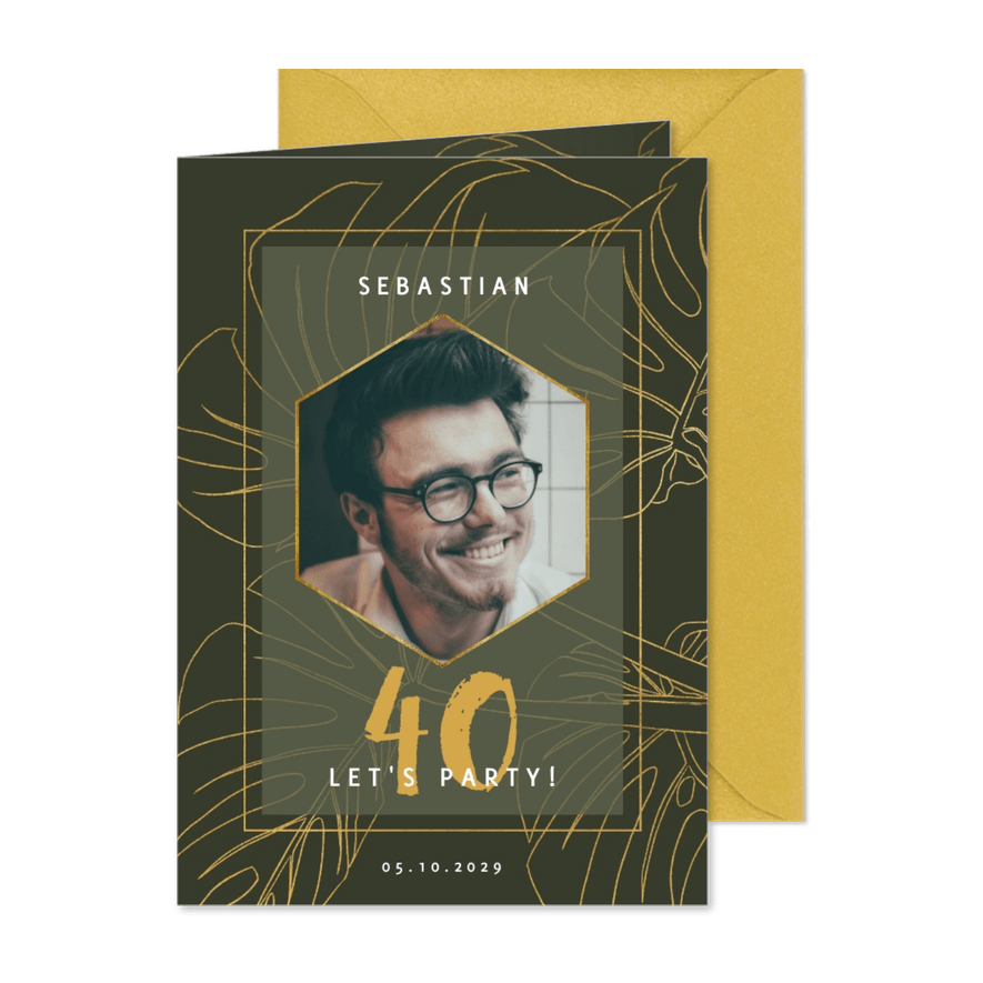 Foto-Einladung grafsche Blätter 40. Geburtstag - Karteneindruck
