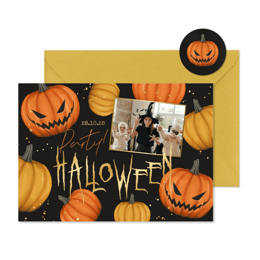 Foto-Einladung Halloweenparty Kürbisse - Karteneindruck