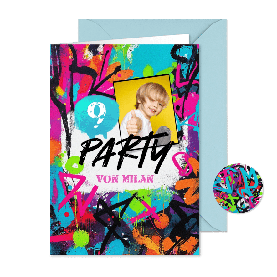 Foto-Einladung Kindergeburtstag Graffiti - Karteneindruck