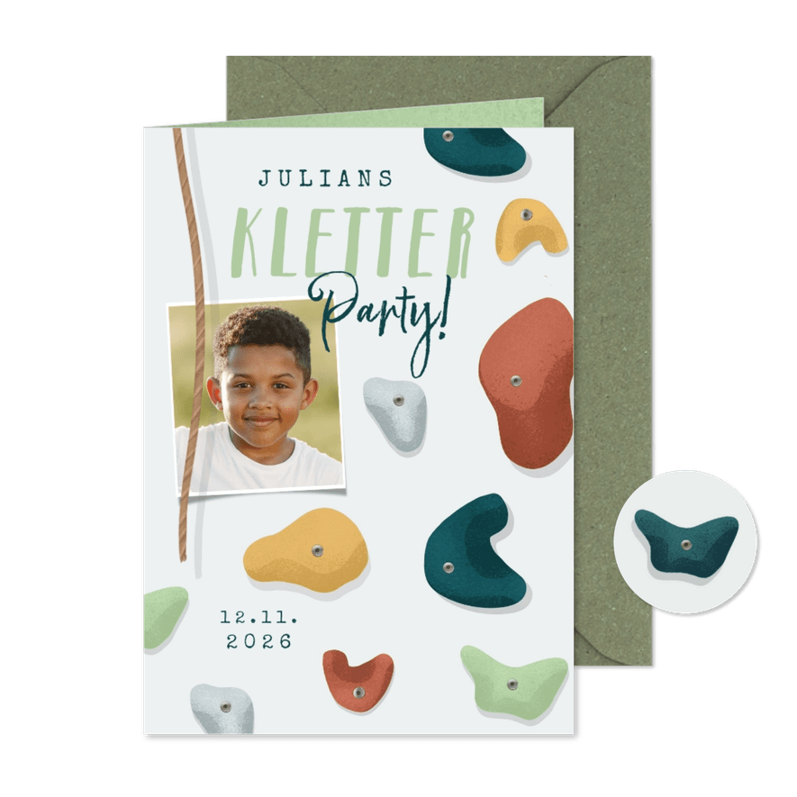 Foto-Einladung Kletterparty grün Kindergeburtstag - Karteneindruck
