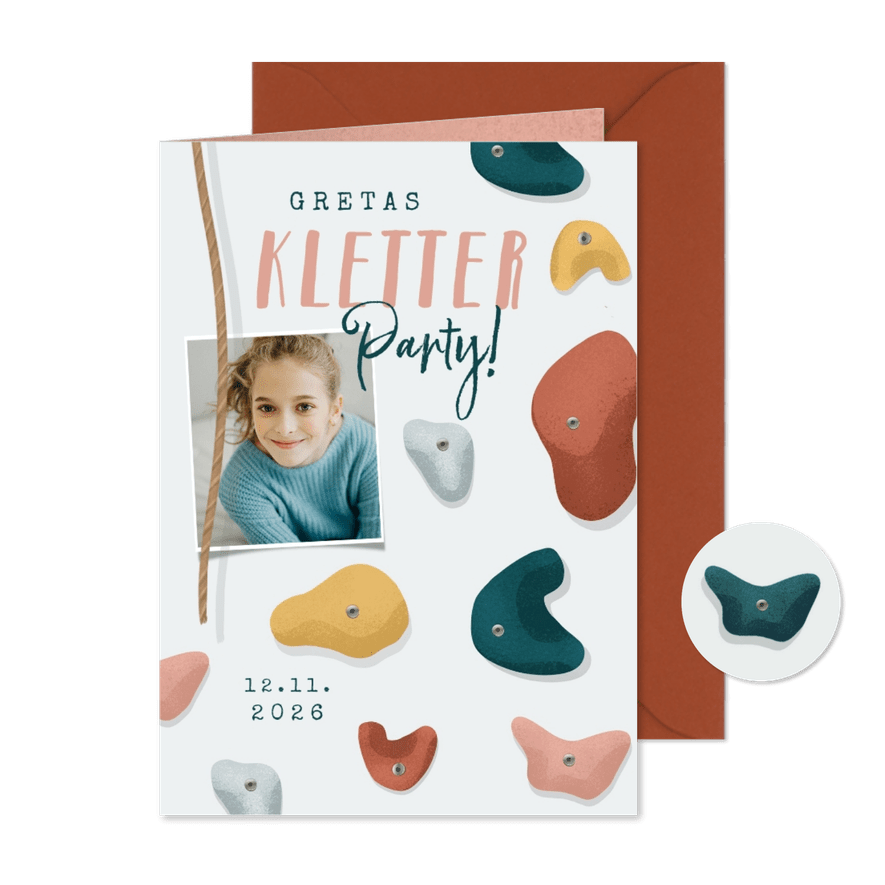 Foto-Einladung Kletterparty rosa Kindergeburtstag - Karteneindruck