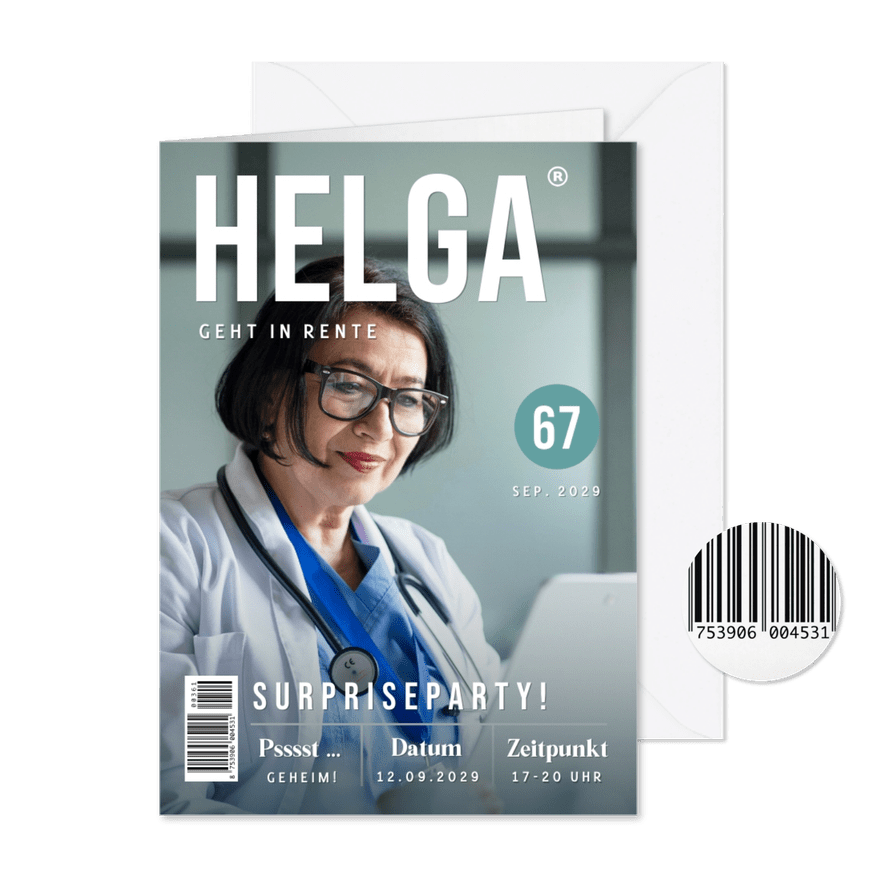 Foto-Einladung Zeitschrift Abschiedsparty - Karteneindruck
