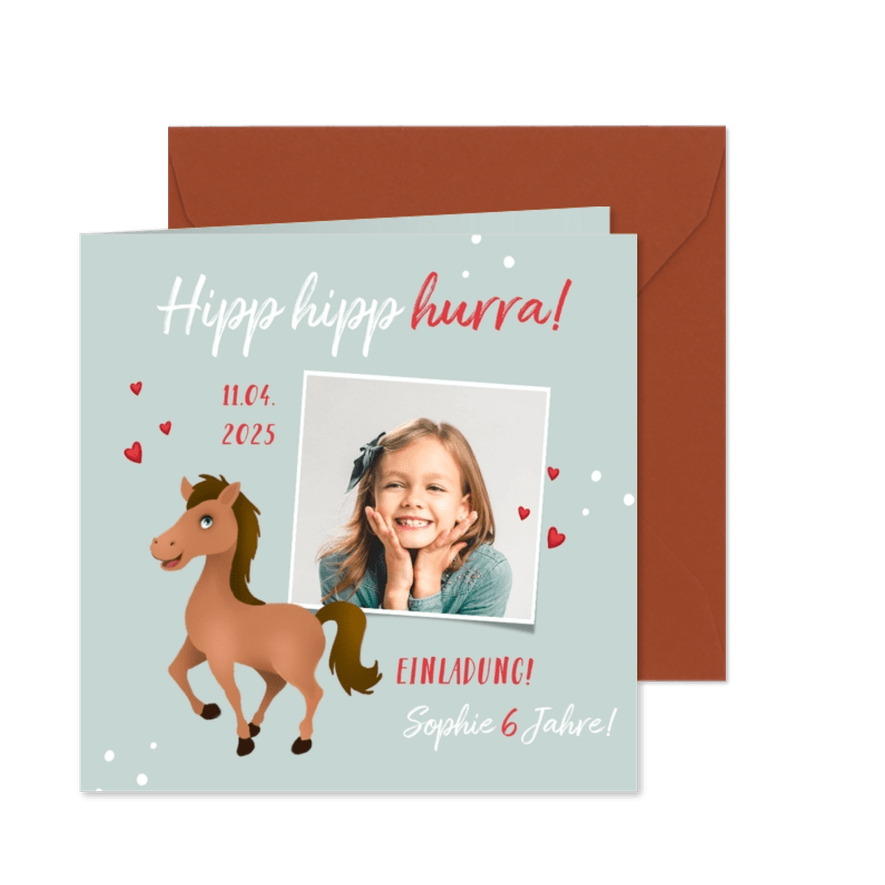 Foto-Einladung zum Pferdegeburtstag Pferde 6. Geburtstag - Karteneindruck