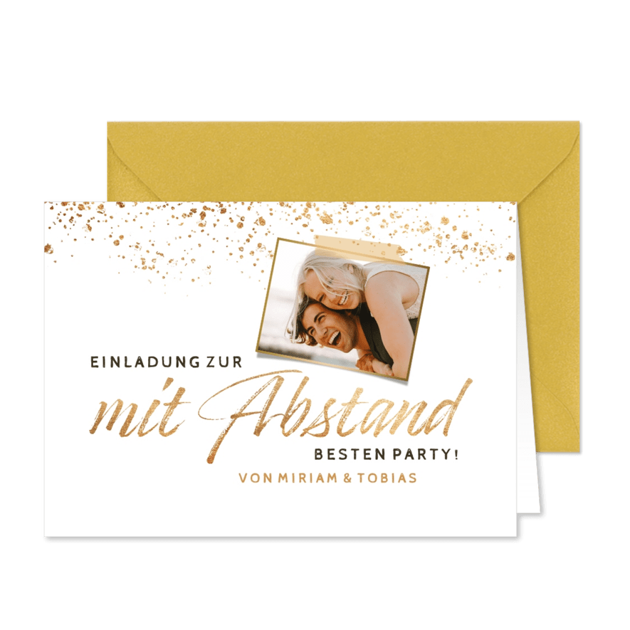 Foto-Einladung zur mit Abstand besten Party - Karteneindruck