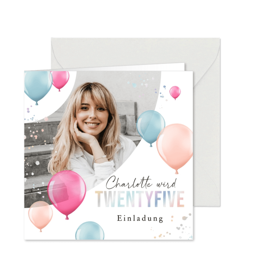 Foto-Einladungskarte 25. Geburtstag holografisch Bogen - Karteneindruck
