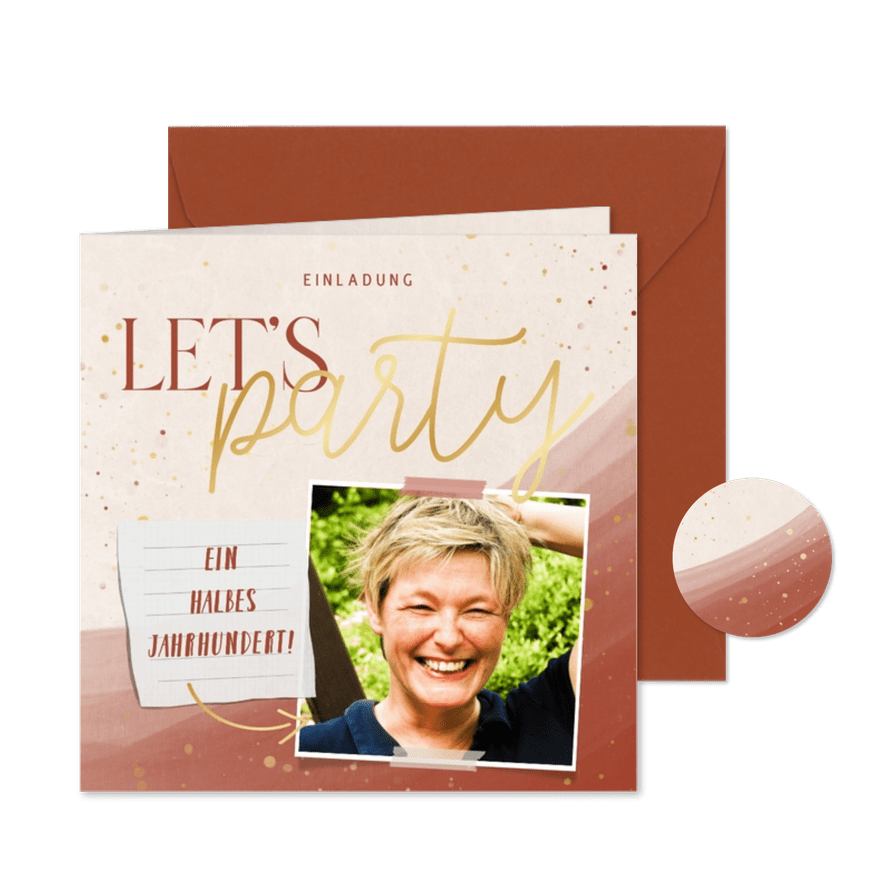 Foto-Einladungskarte 50. Geburtstag Aquarell  - Karteneindruck
