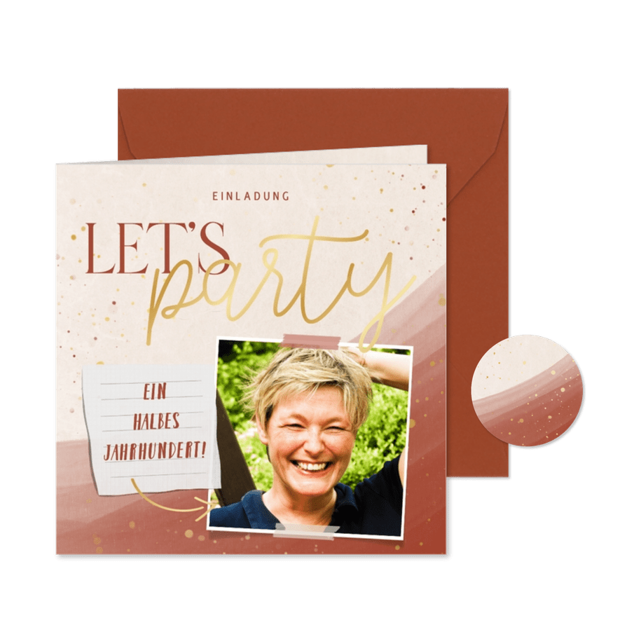 Foto-Einladungskarte 50. Geburtstag Aquarell  - Karteneindruck
