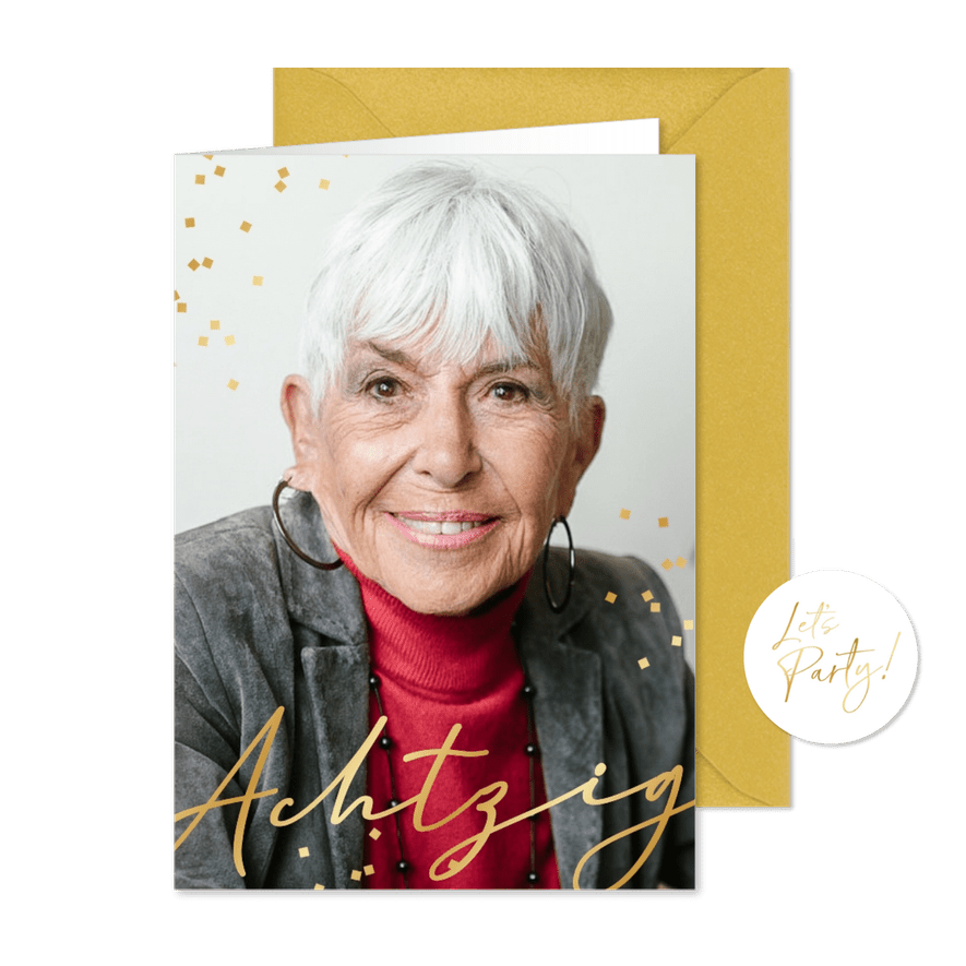 Foto-Einladungskarte 80. Geburtstag Konfetti - Karteneindruck