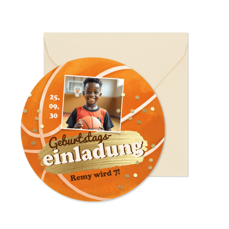 Foto-Einladungskarte Basketball rund Kindergeburtstag Sport - Karteneindruck