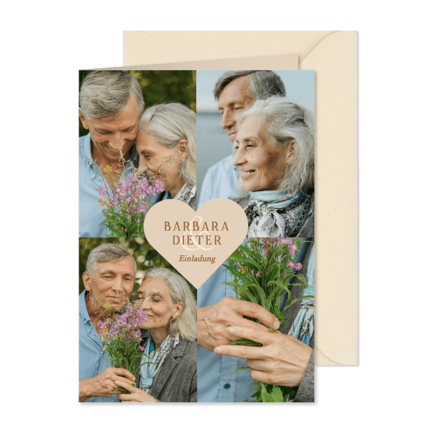 Foto-Einladungskarte Collage mit Herz Hochzeitsjubiläum - Karteneindruck