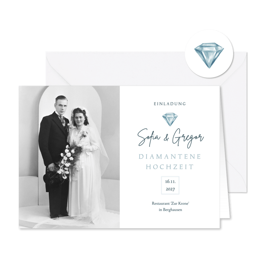 Foto-Einladungskarte Diamantene Hochzeit - Karteneindruck