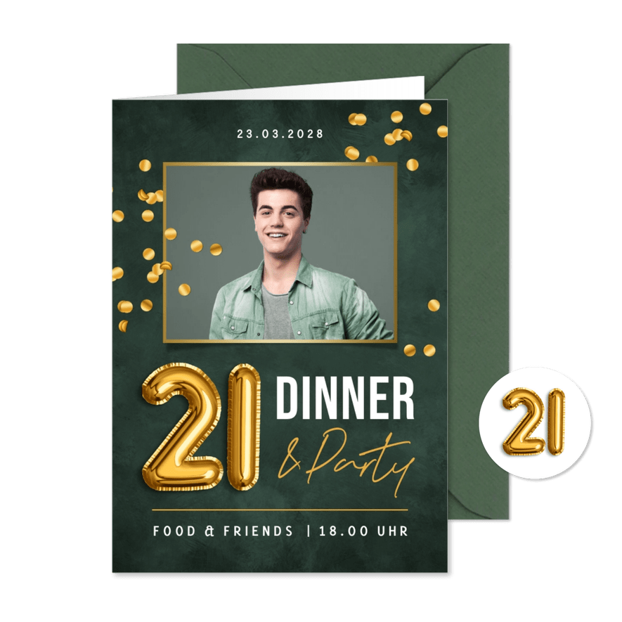 Foto-Einladungskarte dunkelgrün Twentyone Dinner - Kartenvorschau

