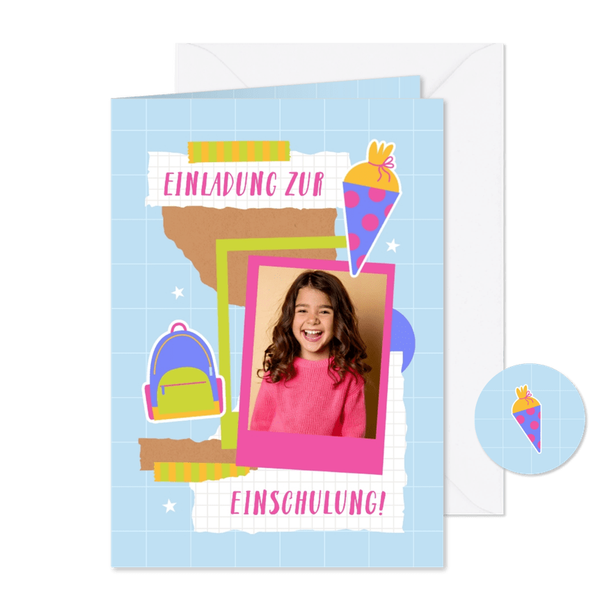 Foto-Einladungskarte Einschulung Scrapbook - Karteneindruck
