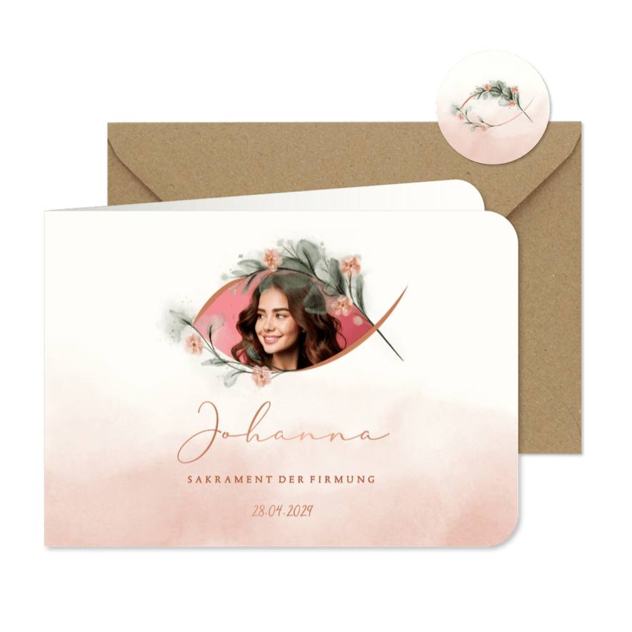 Foto-Einladungskarte Firmung Fisch rosa Aquarell - Karteneindruck
