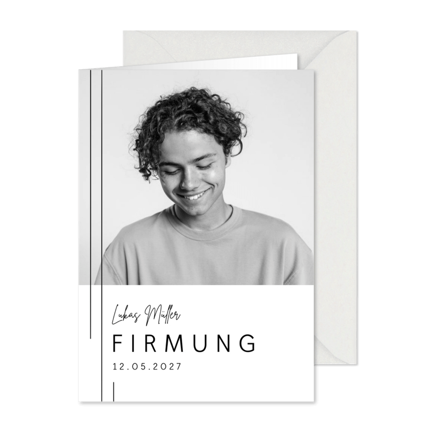 Foto-Einladungskarte Firmung grafisch - Karteneindruck