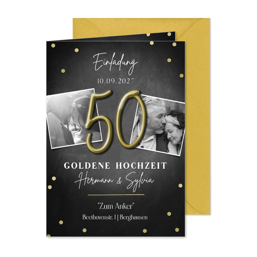 Foto-Einladungskarte goldene Hochzeit - Karteneindruck