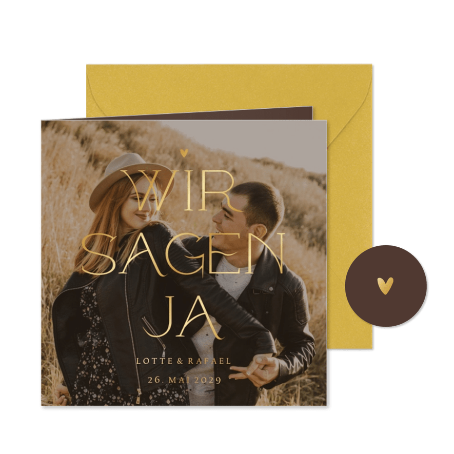 Foto-Einladungskarte Hochzeit Goldschrift - Karteneindruck