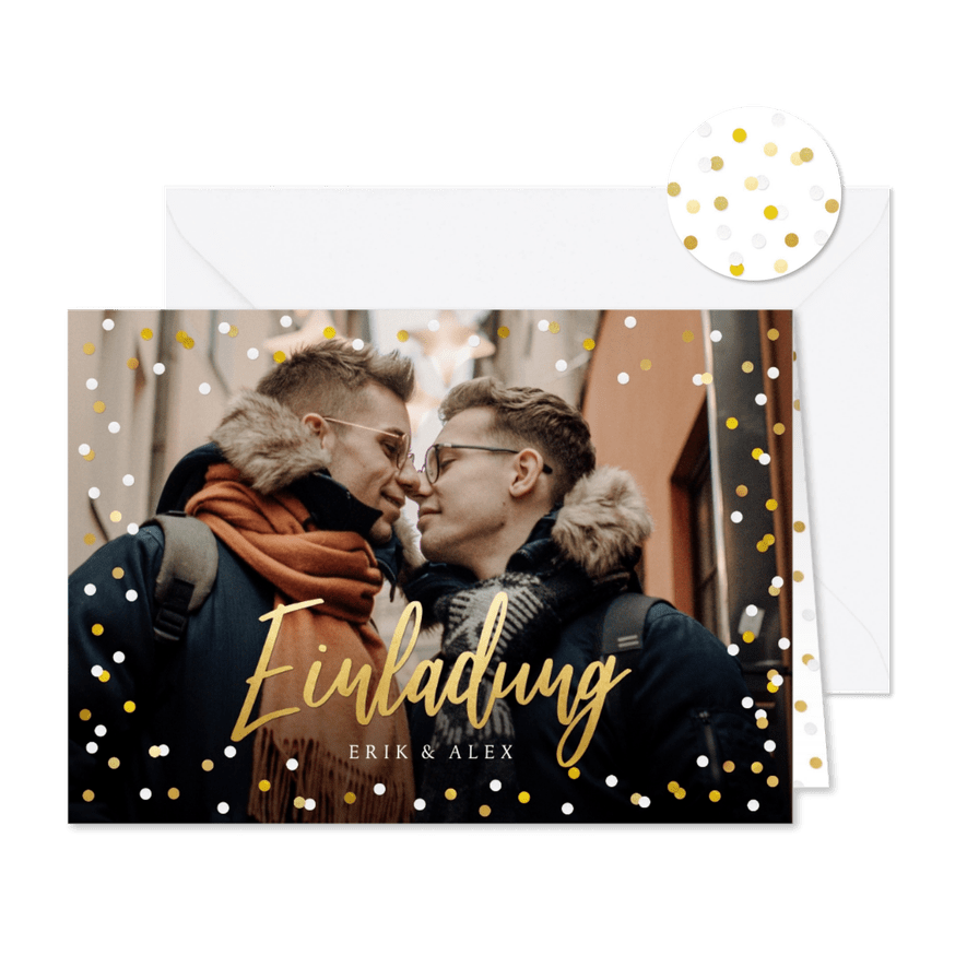 Foto-Einladungskarte Hochzeit Konfetti - Karteneindruck