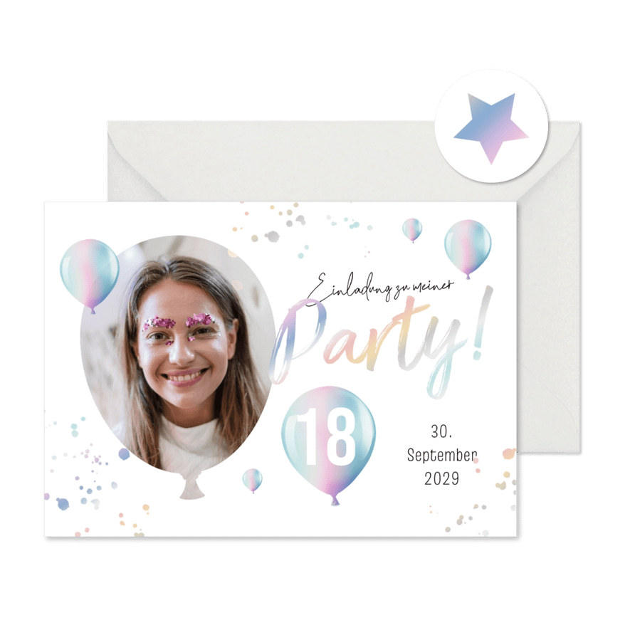 Foto Einladungskarte holografisch 18. Geburtstag  - Karteneindruck
