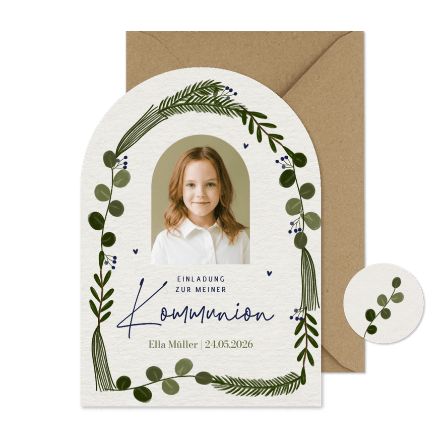 Foto-Einladungskarte Kommunion Papierstruktur Bogen - Karteneindruck
