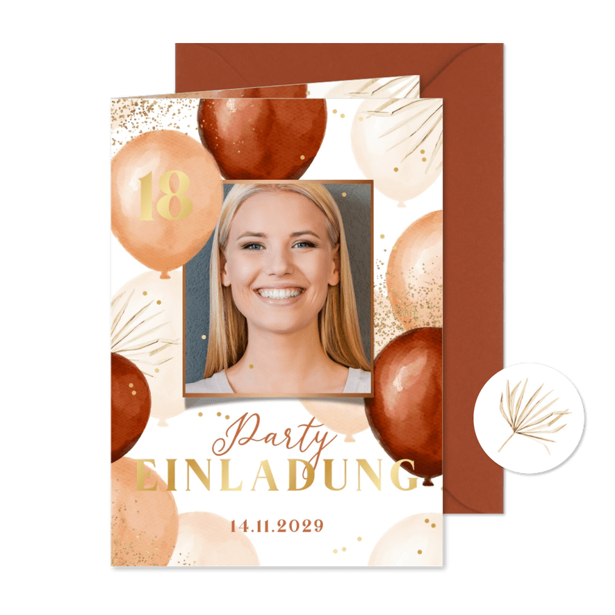 Foto-Einladungskarte Luftballons Geburtstag Terracotta - Karteneindruck