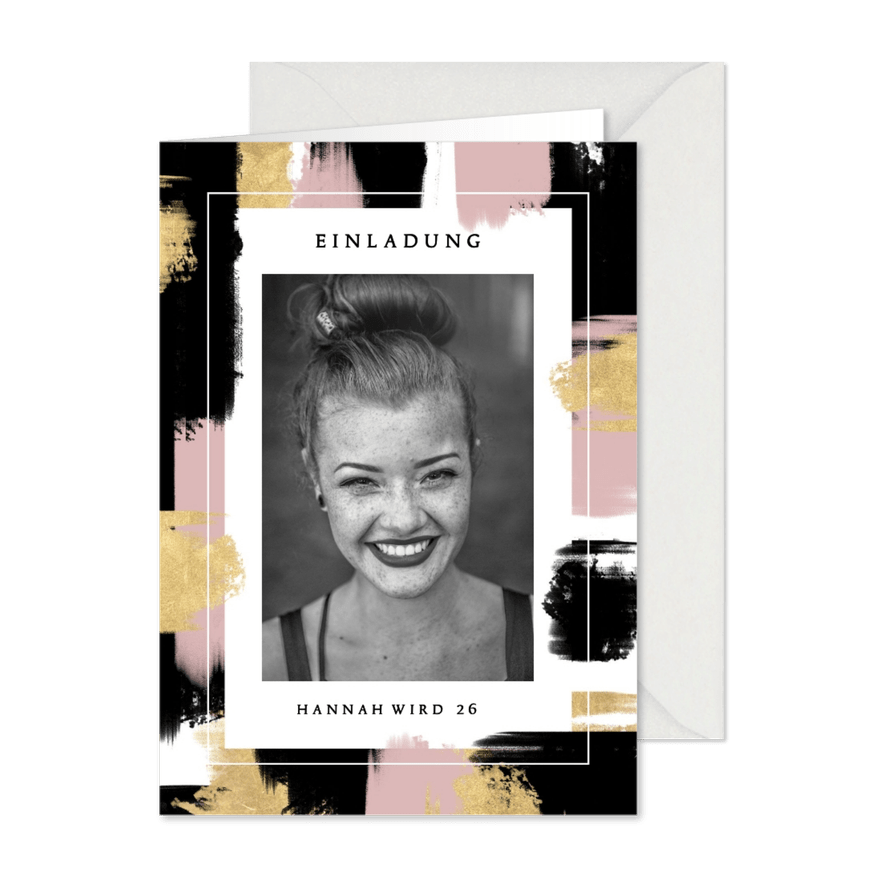 Foto-Einladungskarte Pinselstriche 26. Geburtstag - Karteneindruck