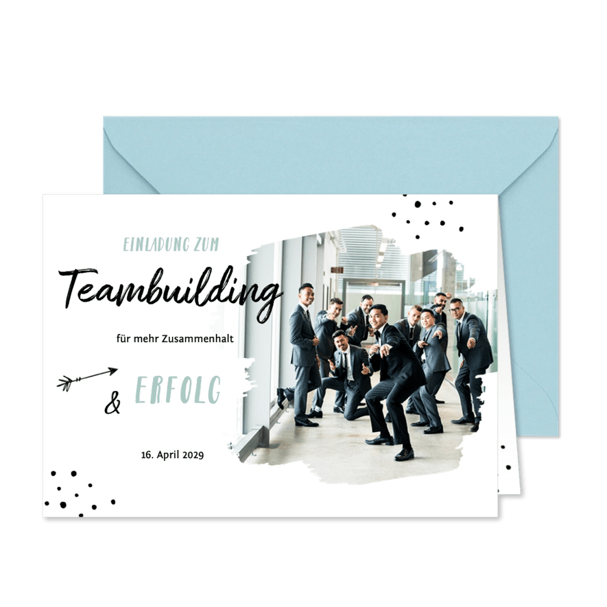 Foto-Einladungskarte Teambuilding Betriebsausflug  - Karteneindruck
