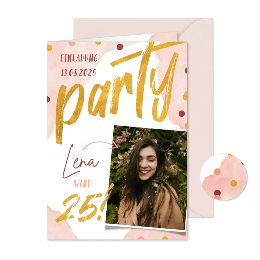 Foto-Einladungskarte zum Geburtstag Party mit Konfetti - Kartenvorschau
