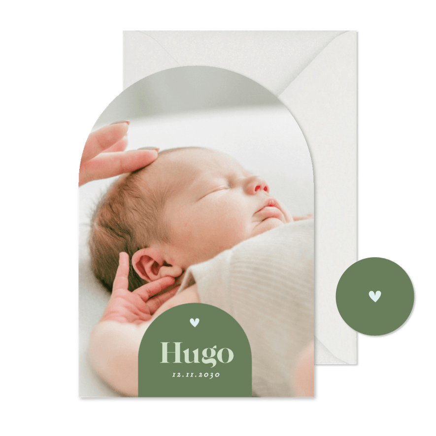 Foto-Geburtskarte Bogen grafisch grün kleines Herz - Karteneindruck