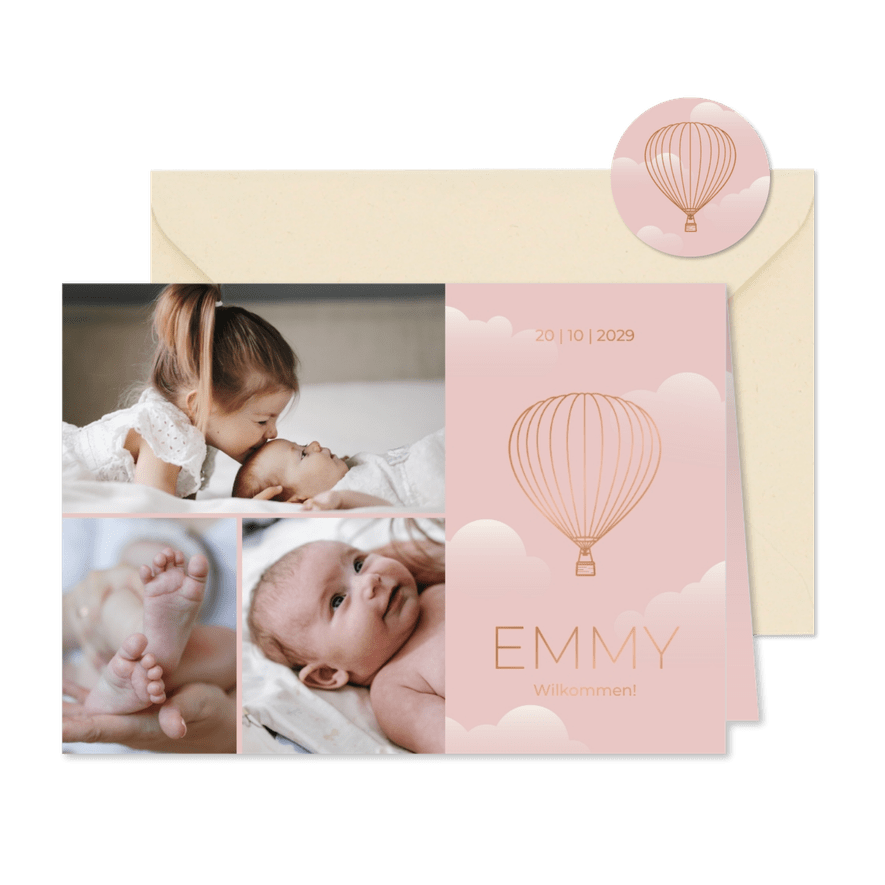 Foto-Geburtskarte Heißluftballon Silhouette - Karteneindruck