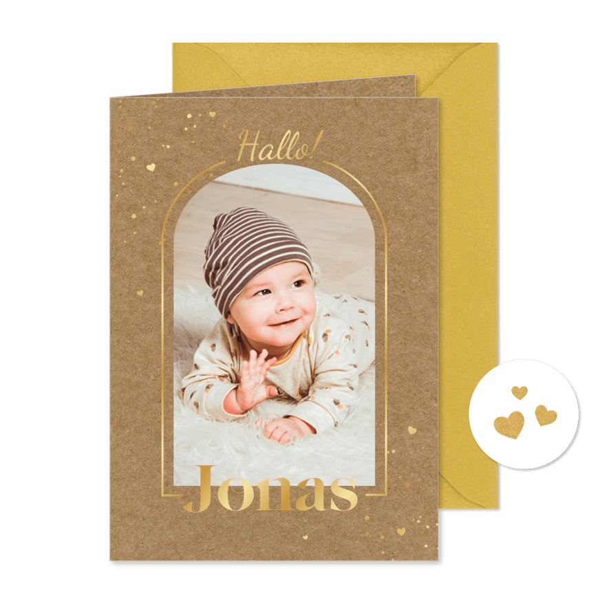 Foto-Geburtskarte Kraftpapier & Gold - Karteneindruck