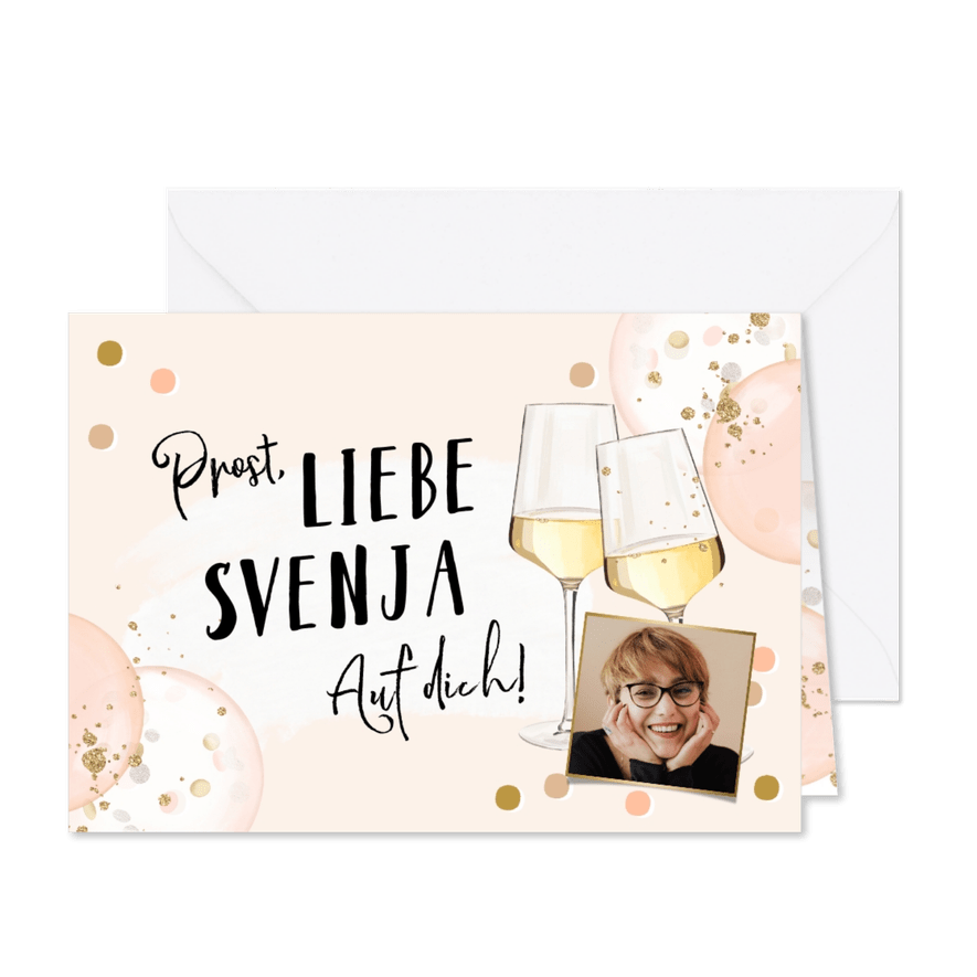 Foto-Geburtstags-Glückwunschkarte Weißwein - Karteneindruck