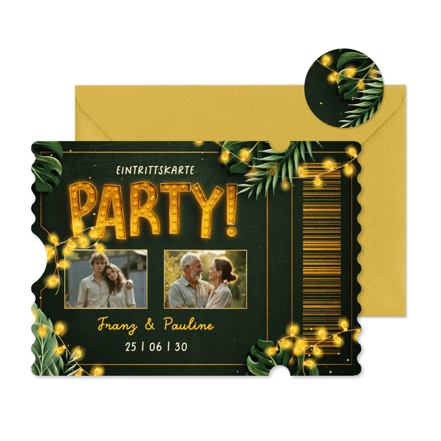 Foto-Geburtstagseinladung Eintrittskarte Ticket Gartenparty - Kartenvorschau
